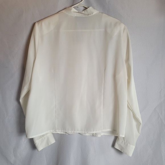 VTG 90's Blair Cream Embroidered High Neck Blouse Cut Out Long Sleeve Size L - Picture 3 of 8